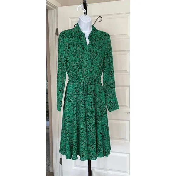 green leopard print shirt dress Rent M&S Animal Print Belted Midi Shirt Dress main image 0
